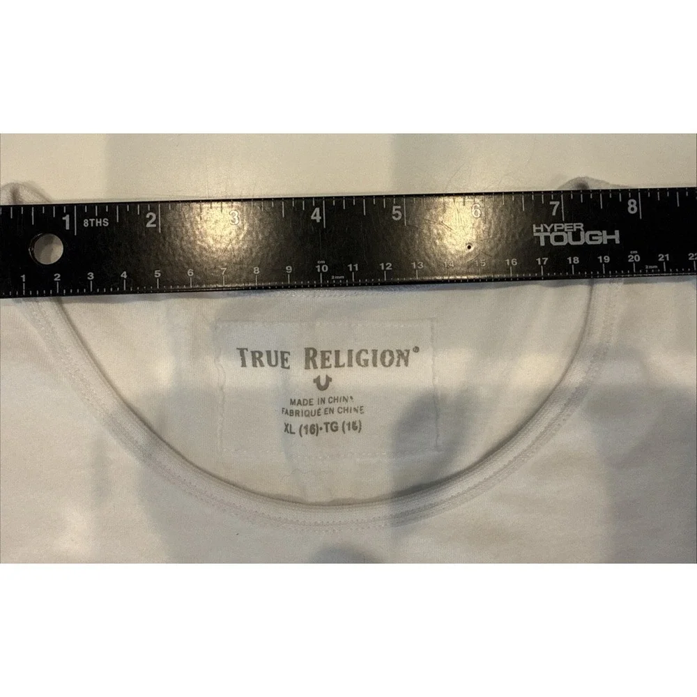 True Religion Men's White Graphic T-Shirt XL Short Sleeve Shine True Cotton